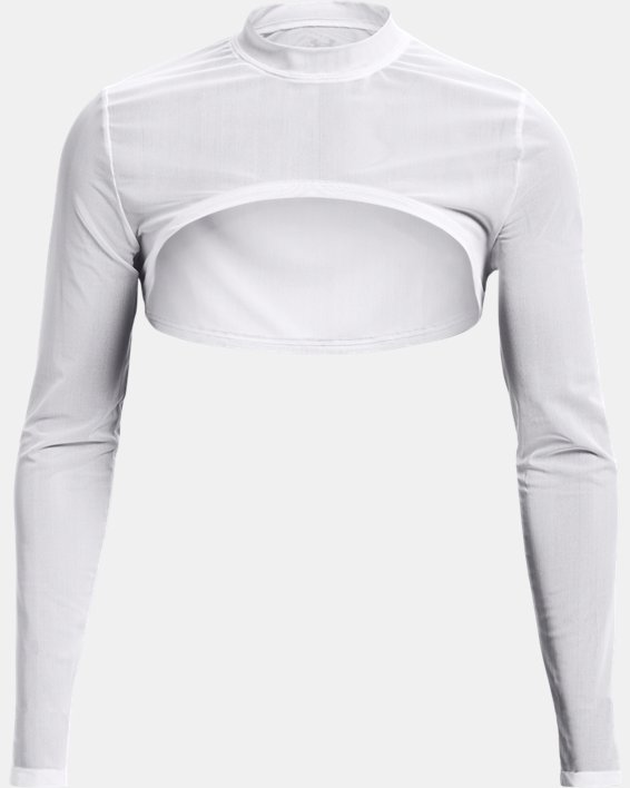 Damen UA Crop-Top aus Netzstoff mit Stehkragen, langärmlig, White, pdpMainDesktop image number 4